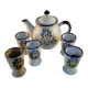 Vintage blue floral coffee set: coffee pot + 5 cups