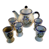 Vintage blue floral coffee set: coffee pot + 5 cups