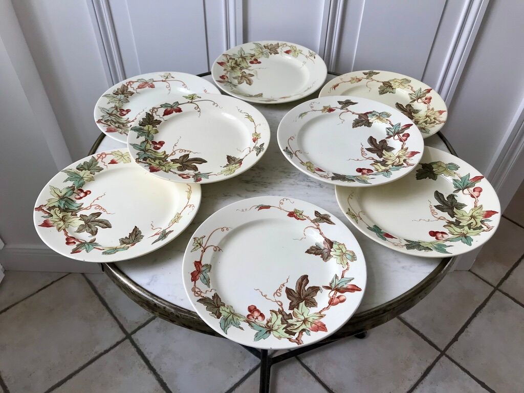 set of 8 dessert plates Terre de Fer Lunéville model Lier XIXth