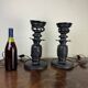 Japan Meiji period: Pair of patinated bronze candlesticks circa 1880