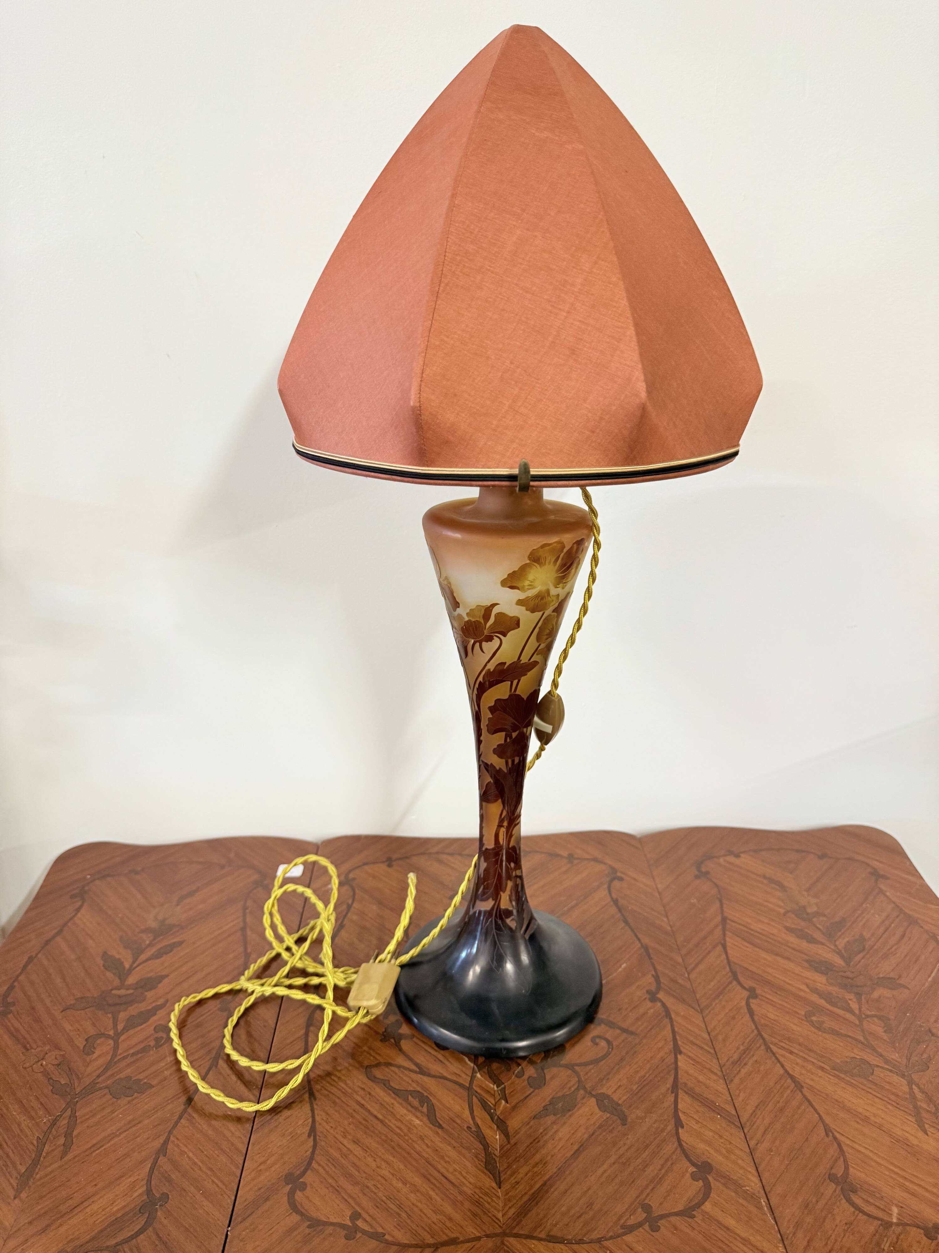 Art Nouveau mushroom lamp – Émile Gallé – Floral pansy decoration