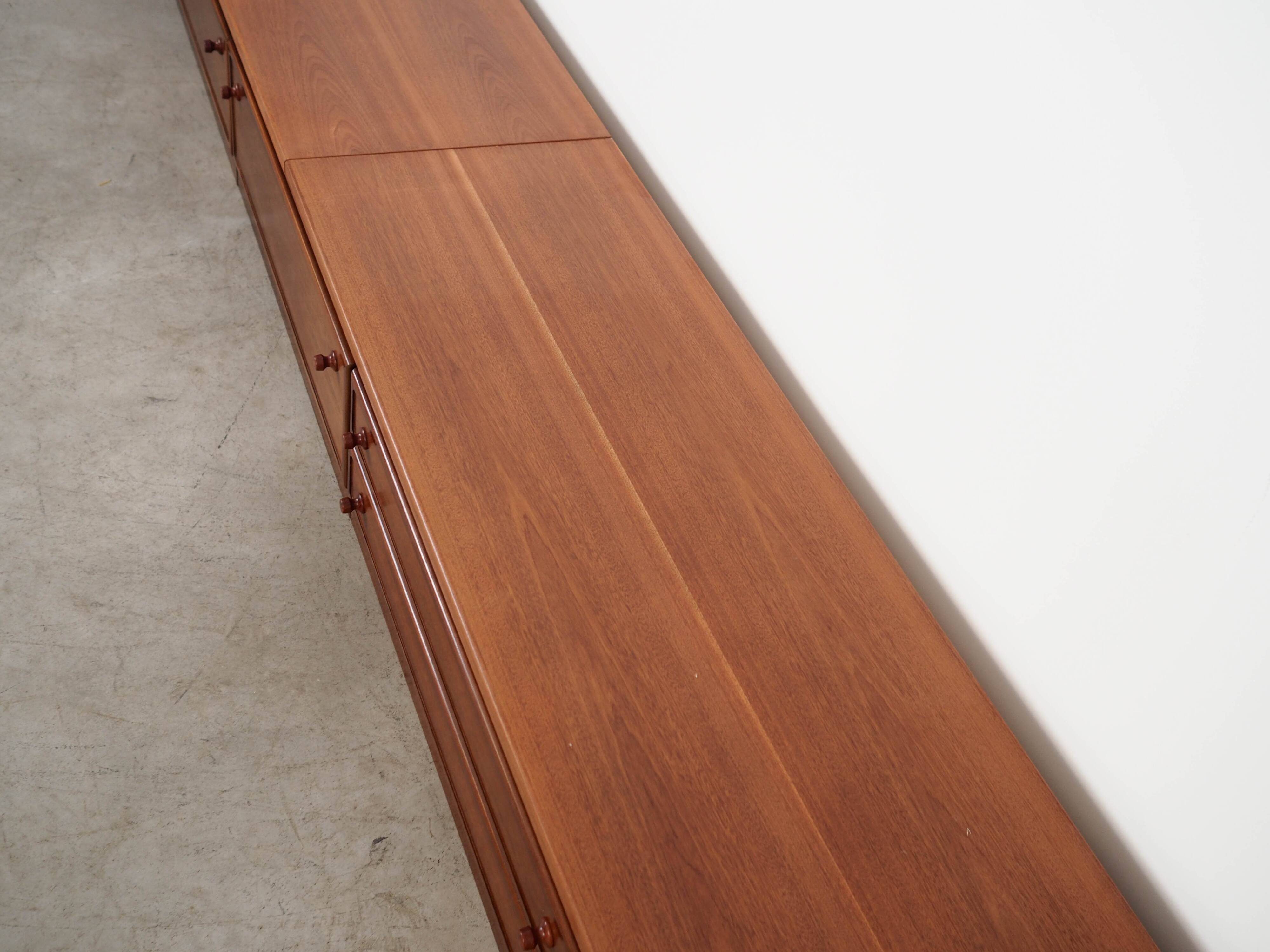 Low mahogany furniture, Danish design, 1970s, made in Denmark.