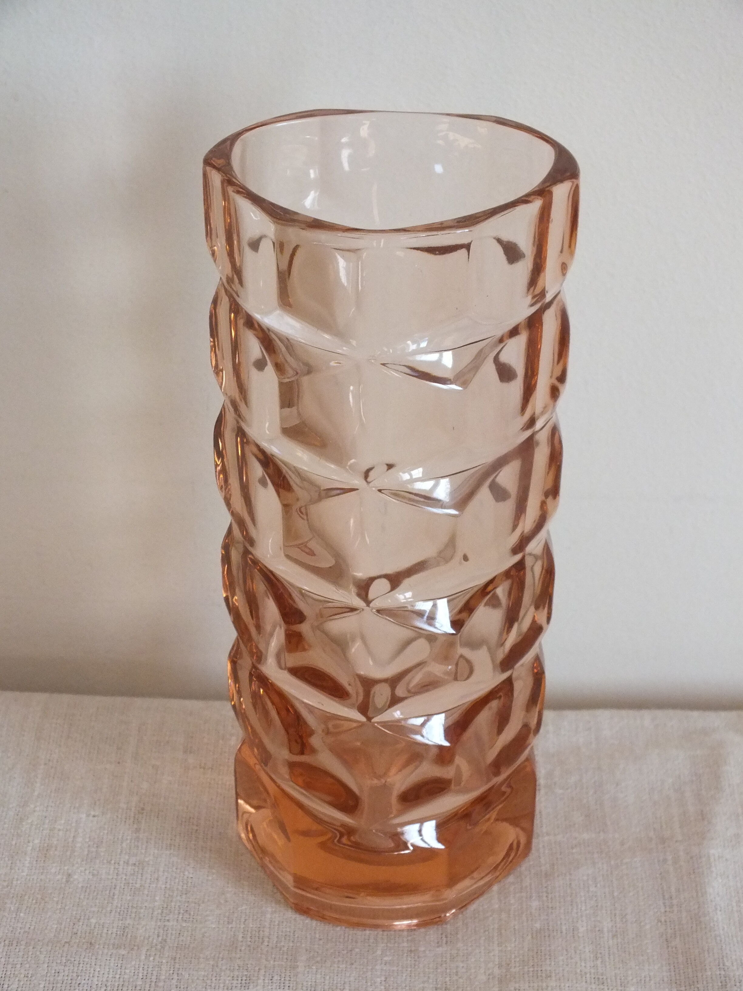 Vintage faceted pink glass vase