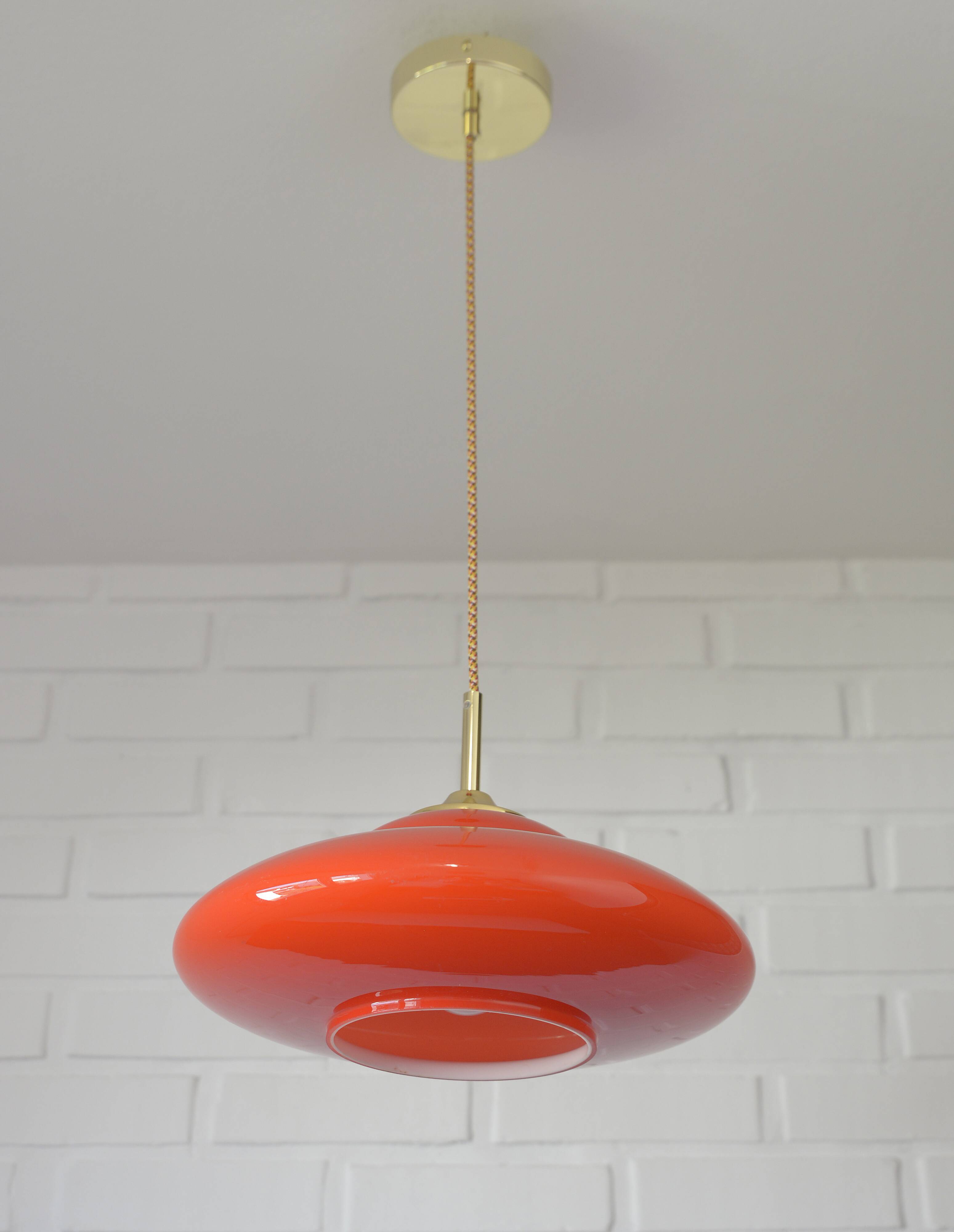 Vintage Orange Glass Pendant Light MCM Space Age Style Hanging Lamp 1970's