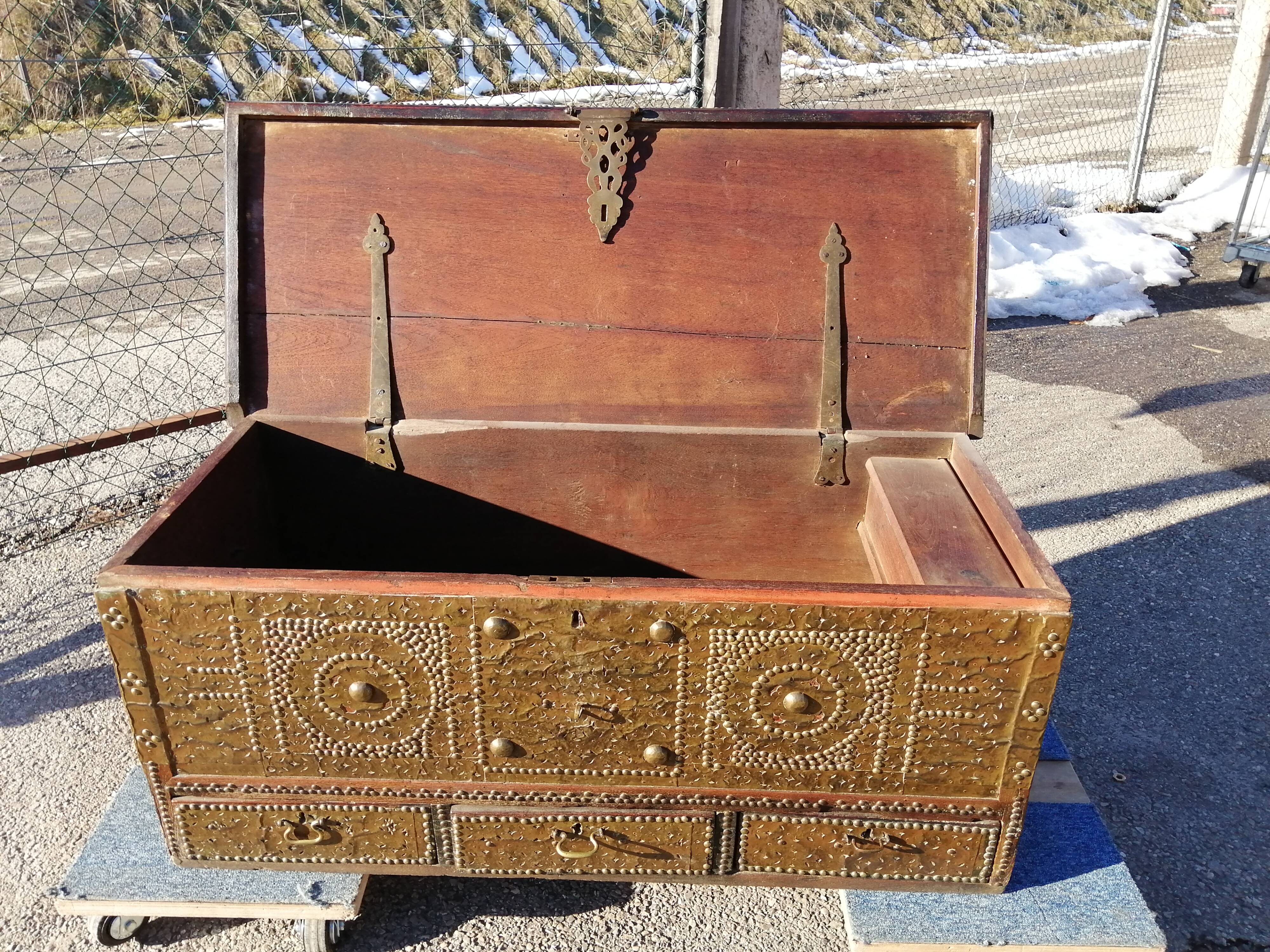Oriental wedding chest in solid wood