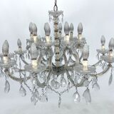 Mid-Century Maria Teresa crystal and brass large chandelier. Italy 1940s
