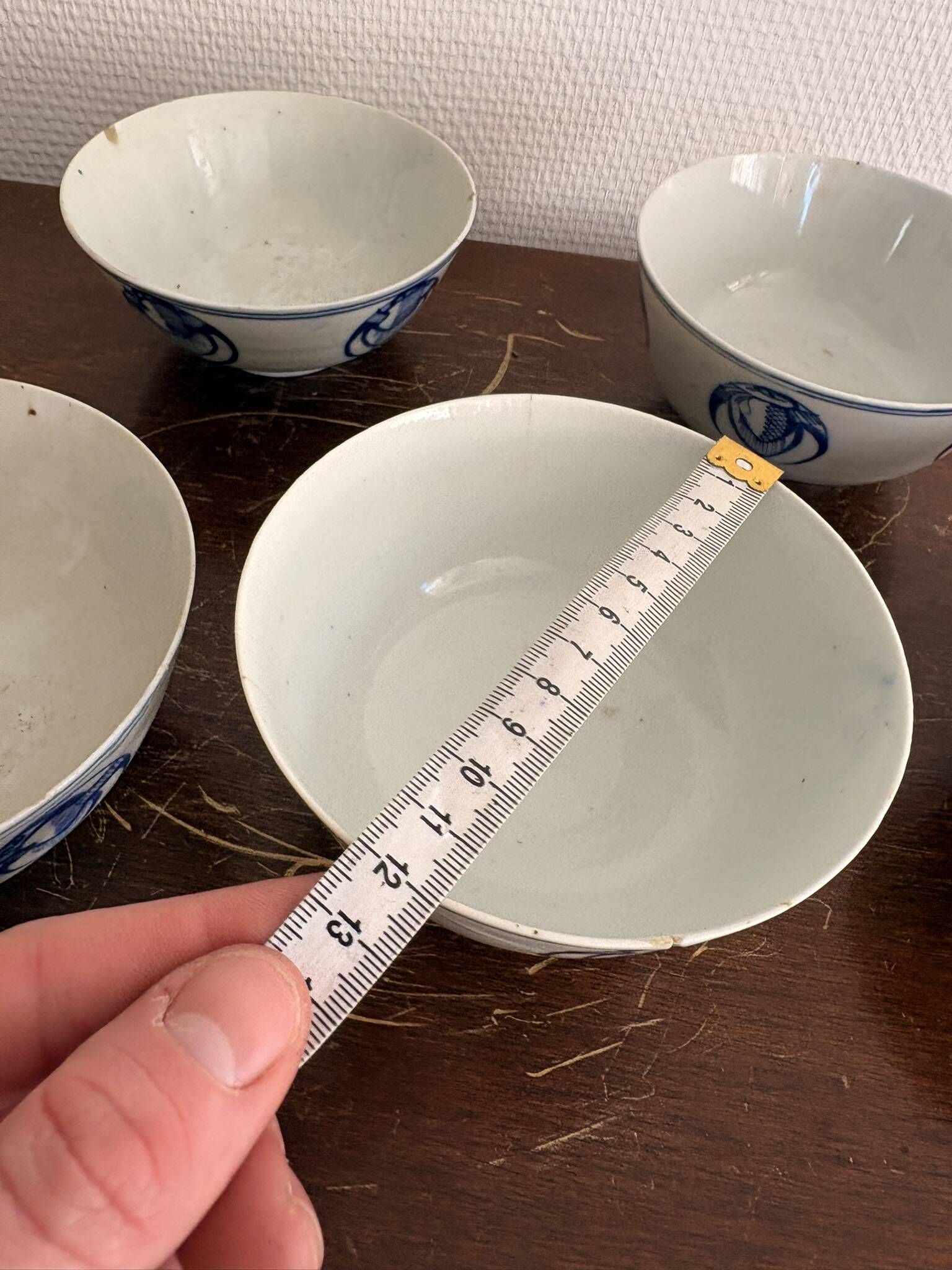 Lot of Blue White Porcelain Rice Tea from China with Cobalt Blue Imperial Dragons