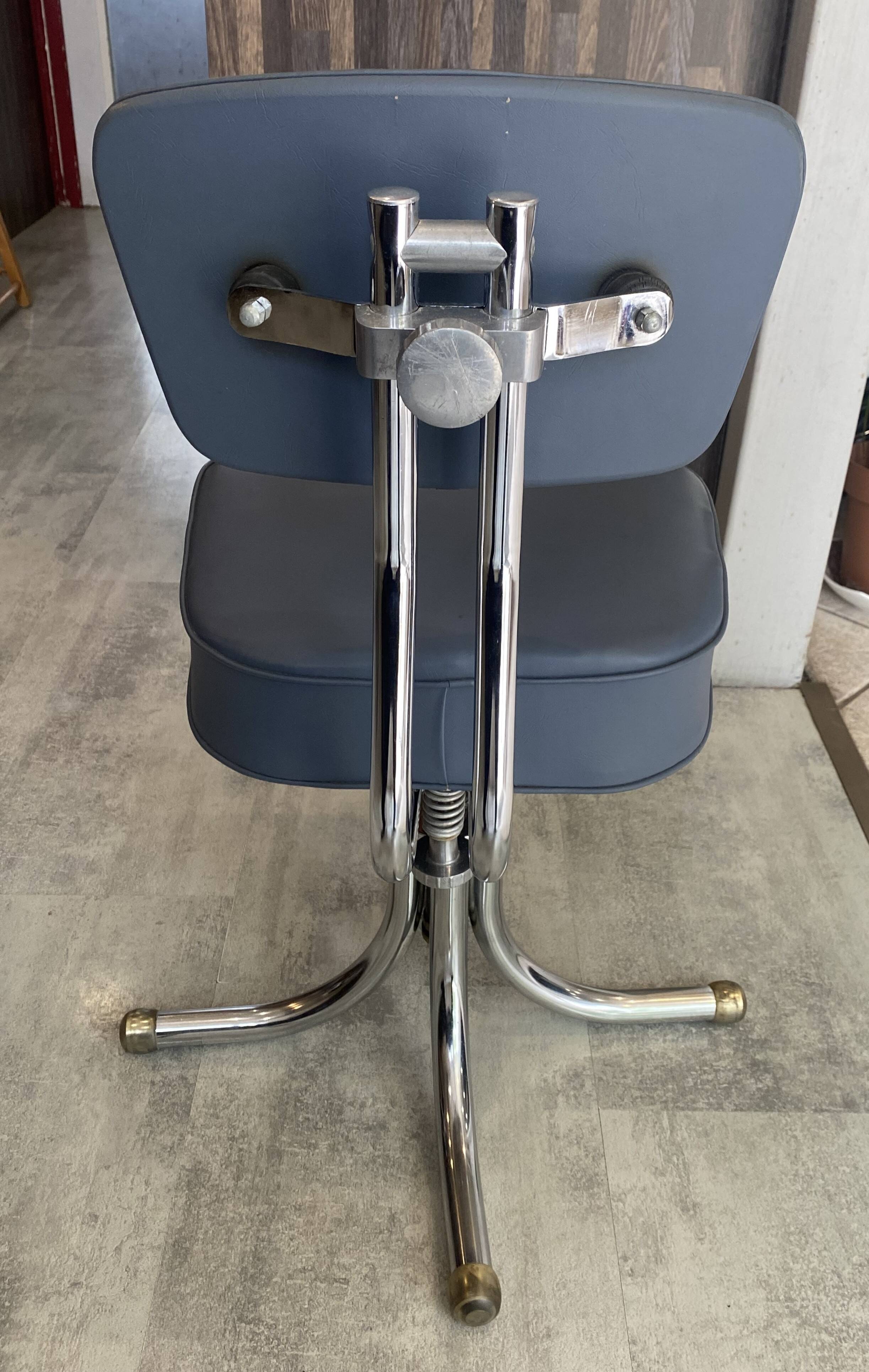Swivel office chair in Roneo style, grey faux leather with vintage chrome.