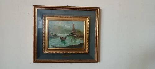 huile GIOVANNI BERTE' ANS 50 PAYSAGE FLUVIAL