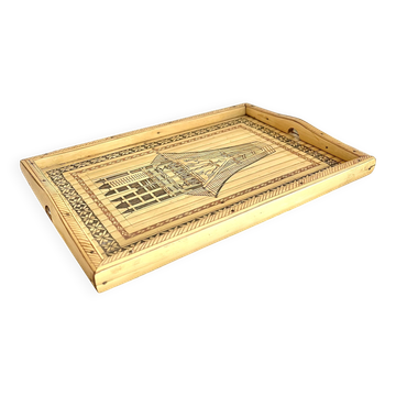 Engraved bamboo rattan plateau