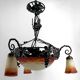 Wrought iron and glass paste chandelier, Art Deco, Muller Freres, Circa 1920