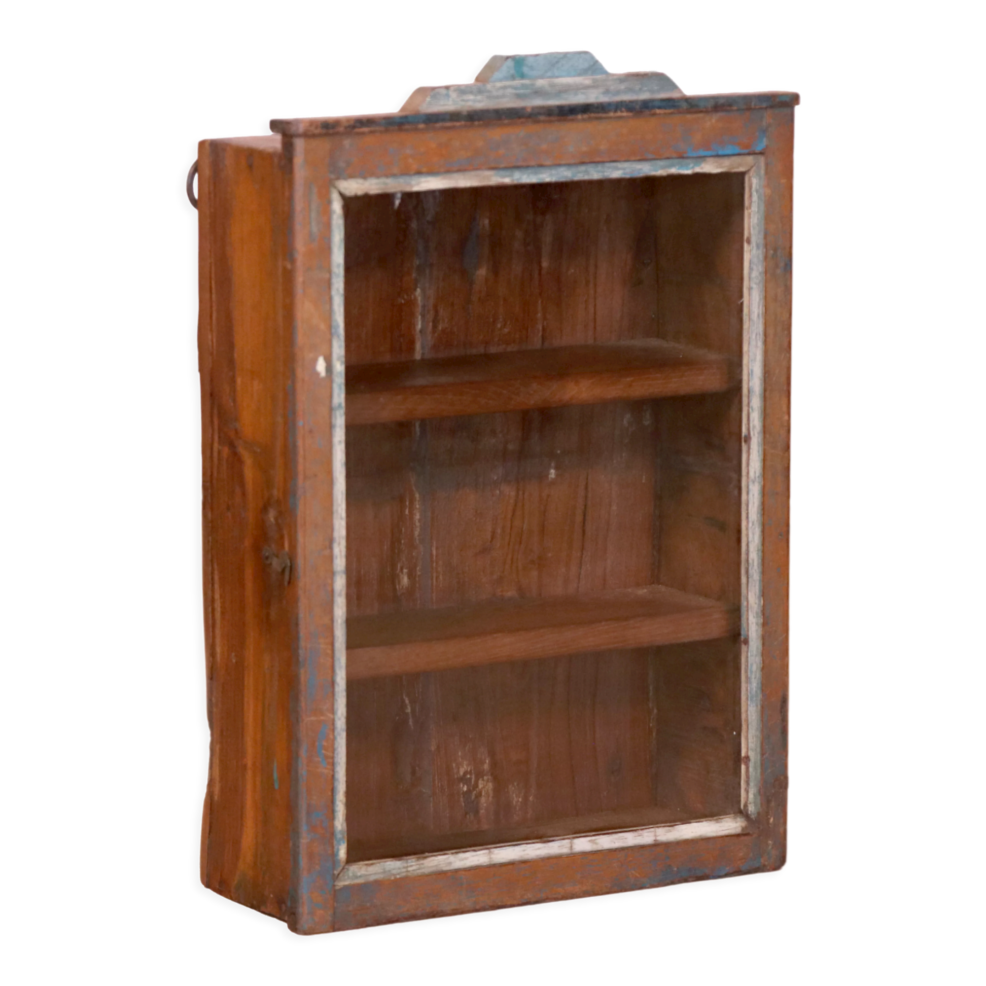 Old art deco wall display case in burmese teak