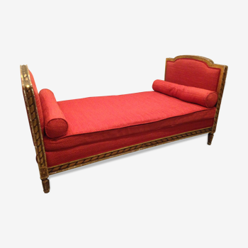 Méridienne banquette Louis XVI rouge bois doré