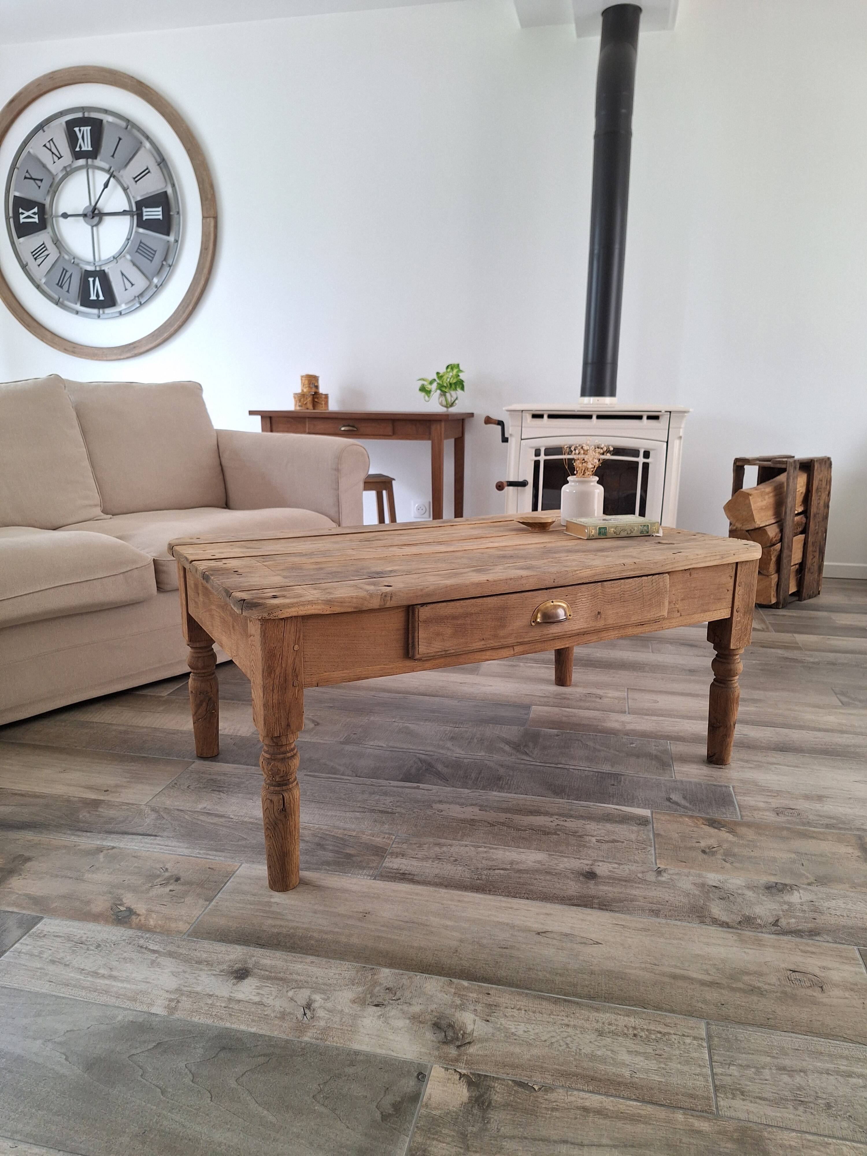 Table basse de ferme style campagne en chêne