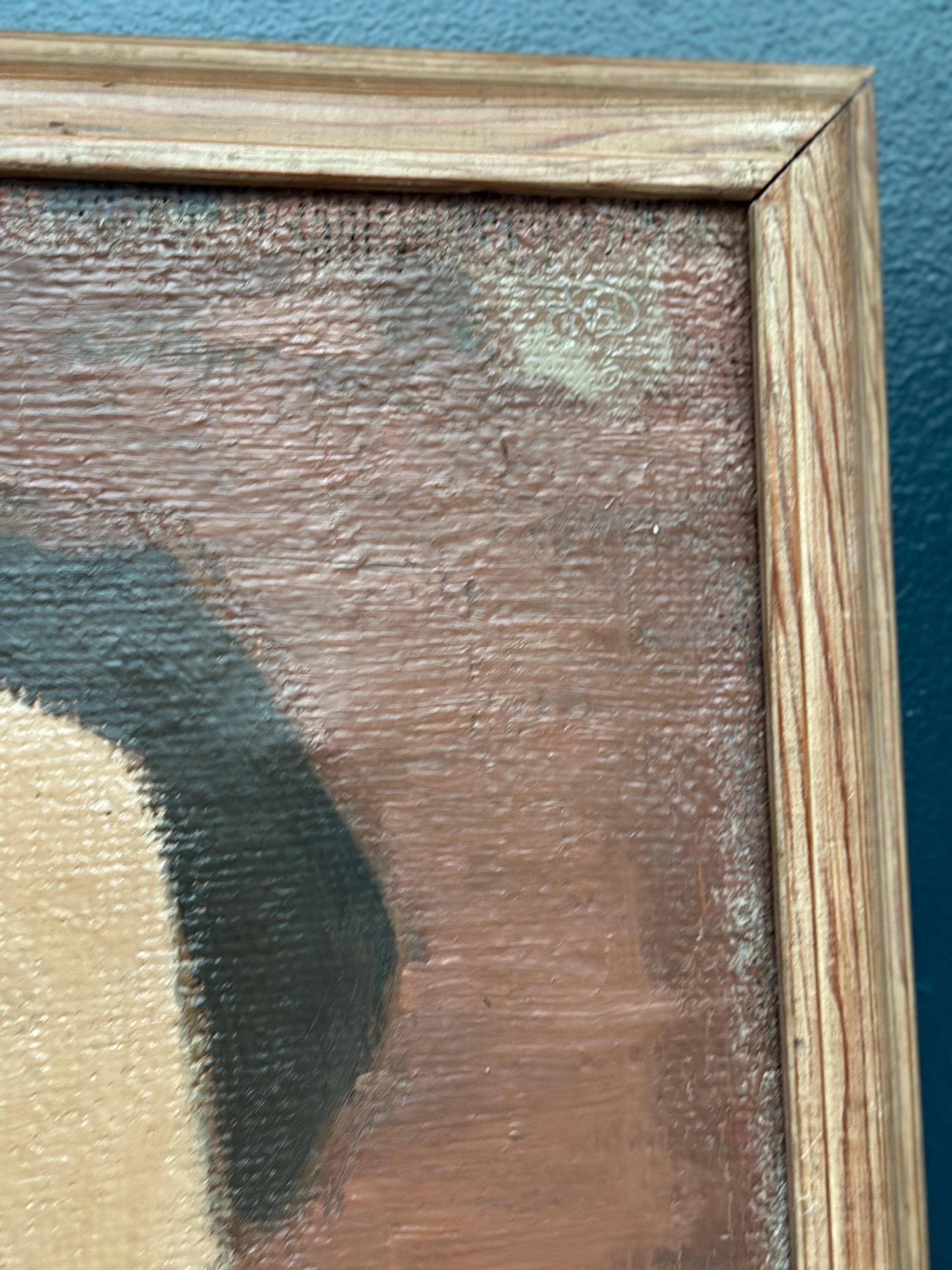 Original Swedish Oil On Canvas – “Portrait” By Fred – Dated 51