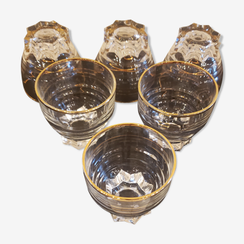 6 vintage star foot glasses gilded border