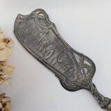 Large Art Nouveau serving shovel in white metal and gilded brass 30 cm