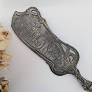 Large Art Nouveau serving shovel in white metal and gilded brass 30 cm