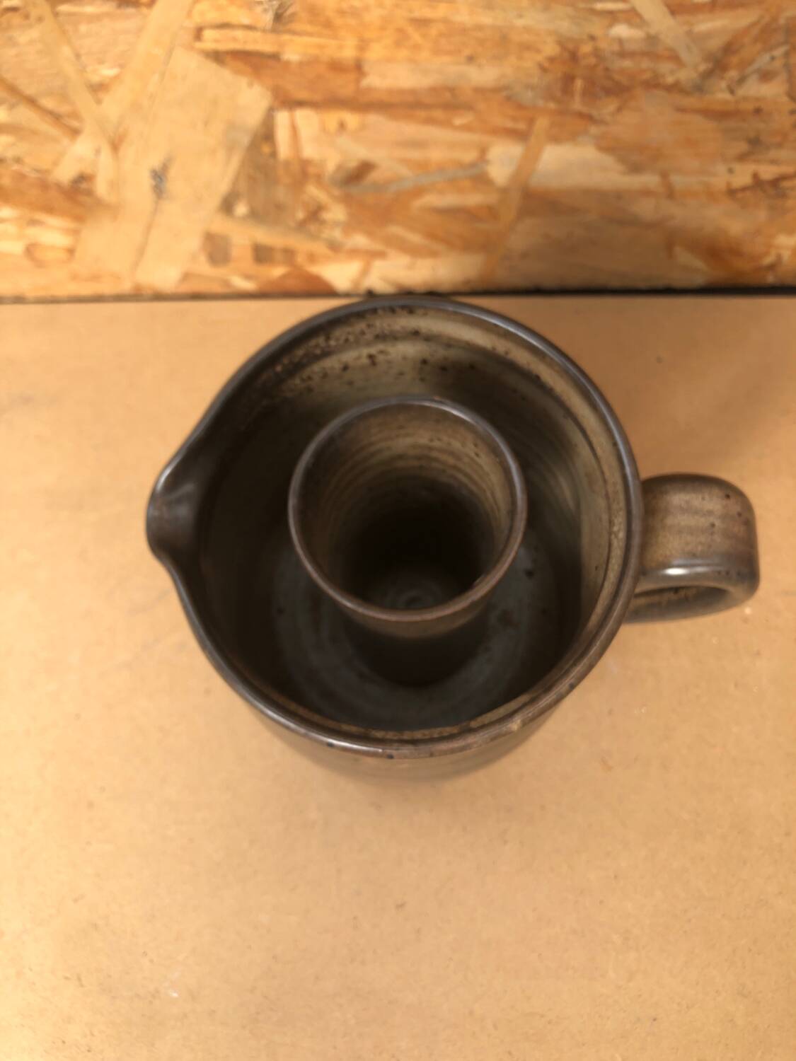 Old Vintage Brown Stoneware Carafe Refresher Pitcher