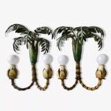 Pair of bamboo and palm sconces in metal