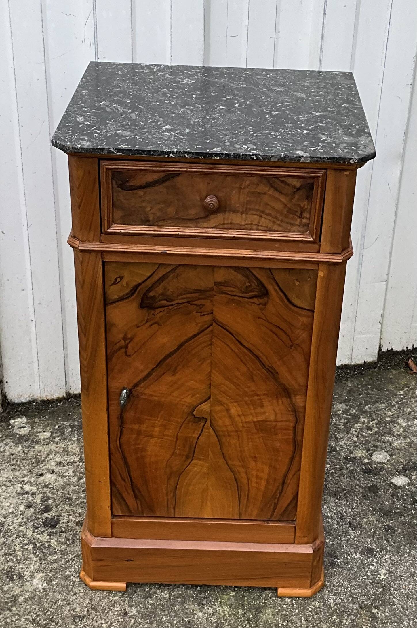 Louis Philippe style bedside table in burr walnut, late 19th century
