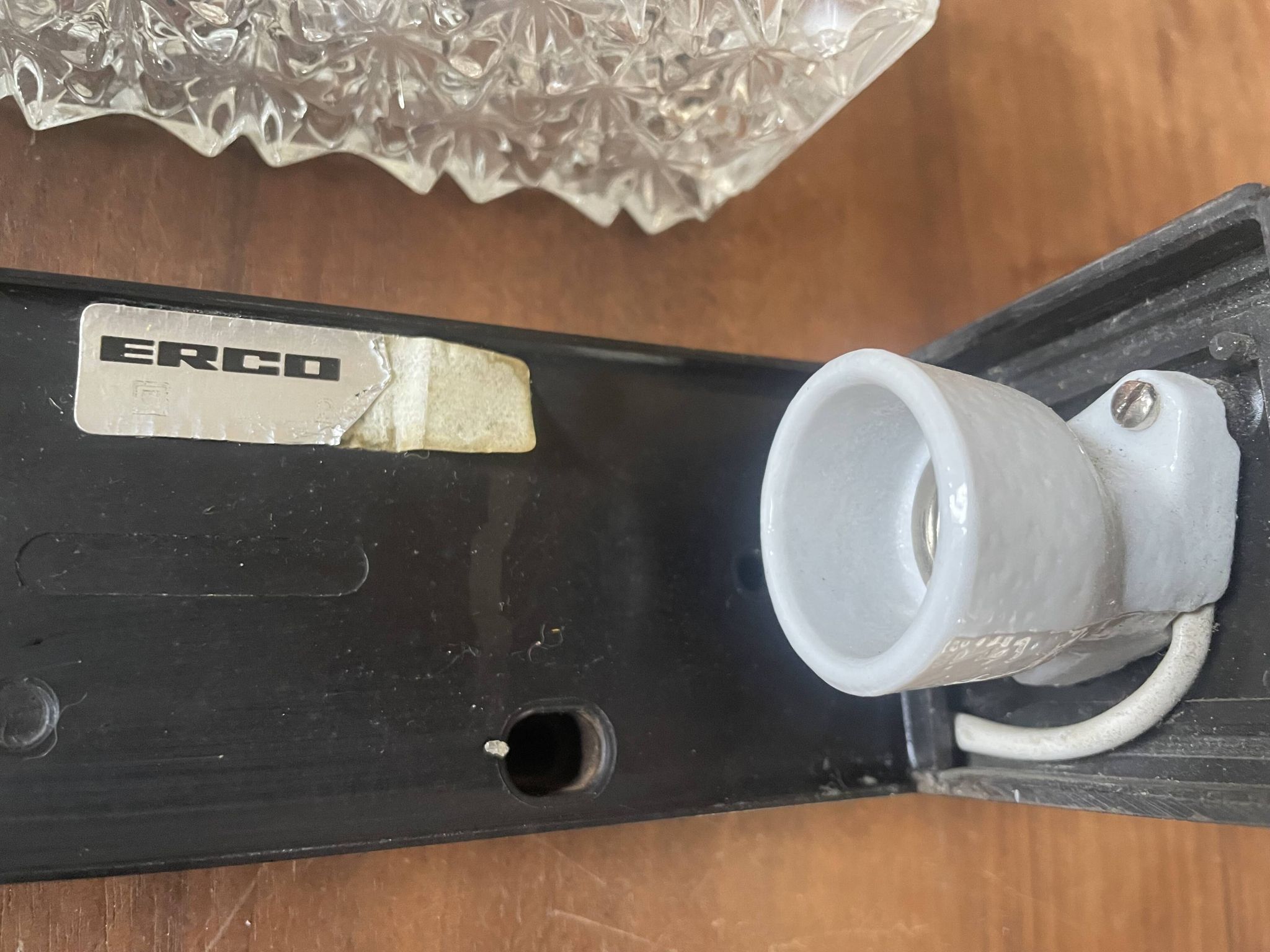 Vintage Erco glass and Bakelite wall light