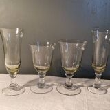 4 old blown glasses, 2 champagne flutes, 2 glasses
