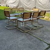 Italian brass dining set with table and chairs, 1970s, set of 9