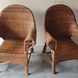 Paire de fauteuils en osiers tressé