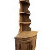 19th-century patinated pine corner buffet from England with shelves.