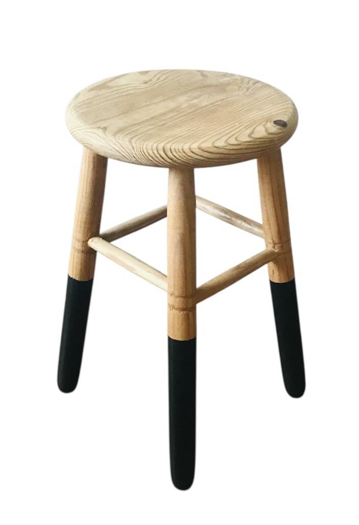 Solid wood stool with black legs