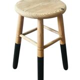 Solid wood stool with black legs