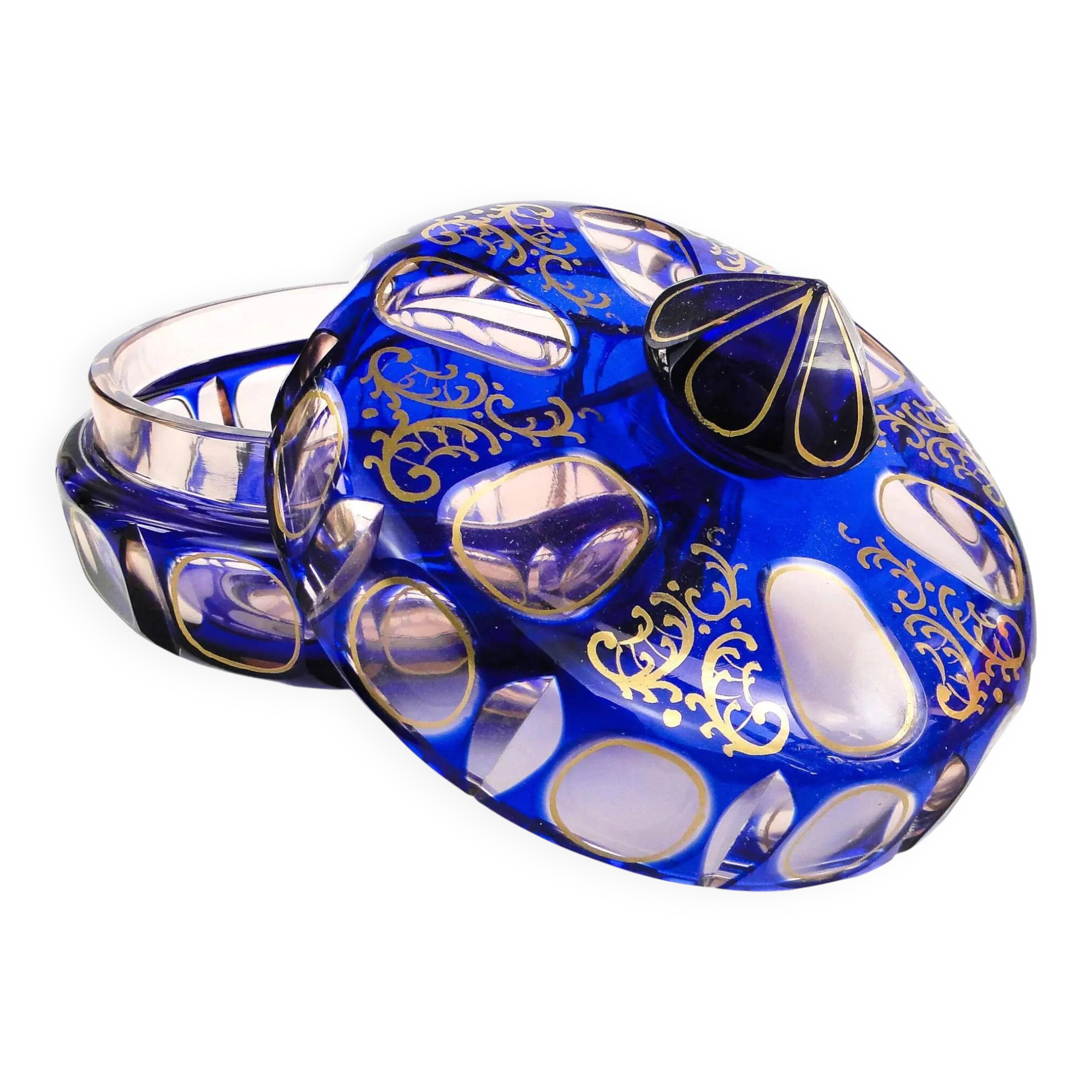 Biedermeier bonbonniere, cobalt glass, Egermann, Germany, 1930s.
