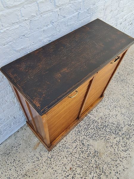 Double filing cabinet with oak curtain circa 1930