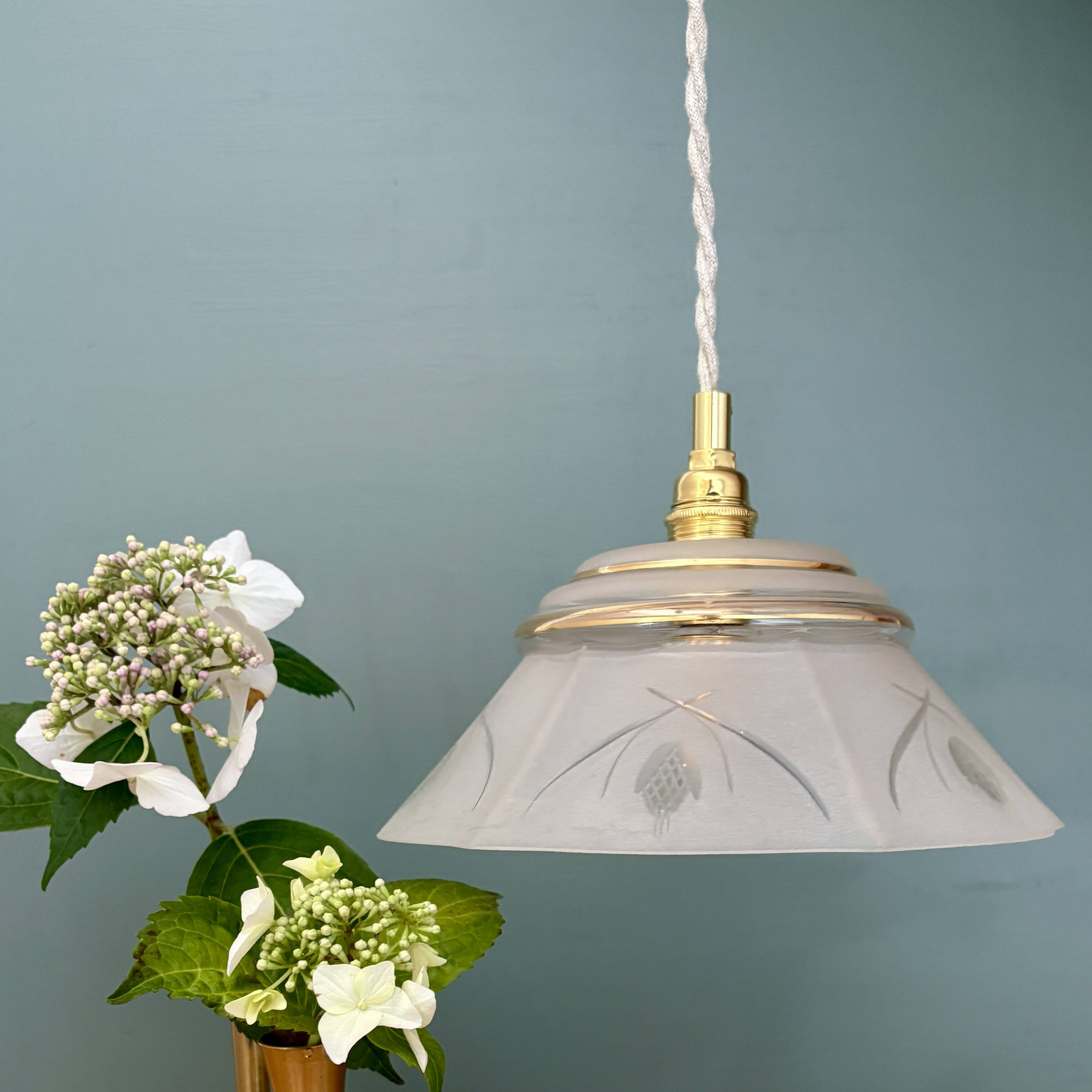 Vintage frosted glass lampshade pendant light