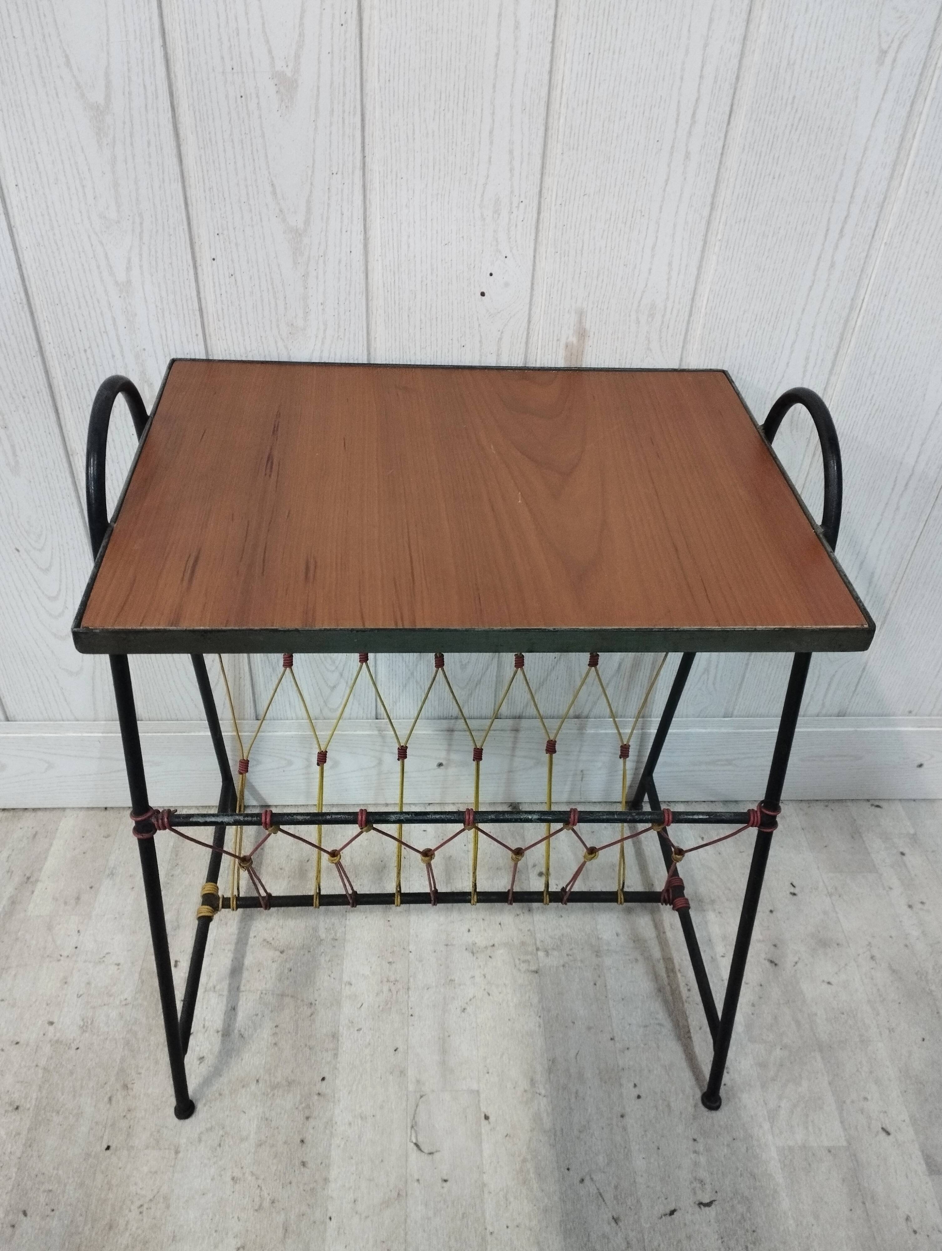 Side table metal black scoubidou and wood