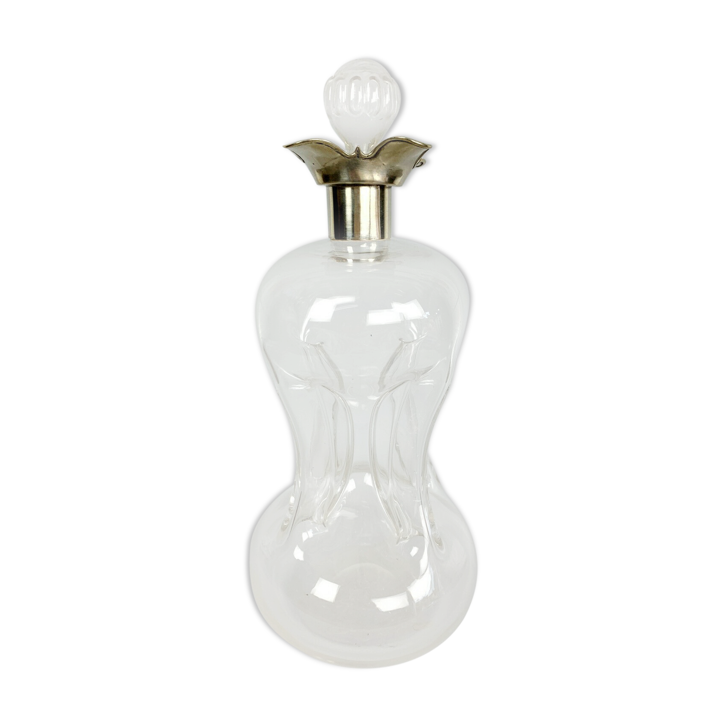 Blown glass carafe and silver frame