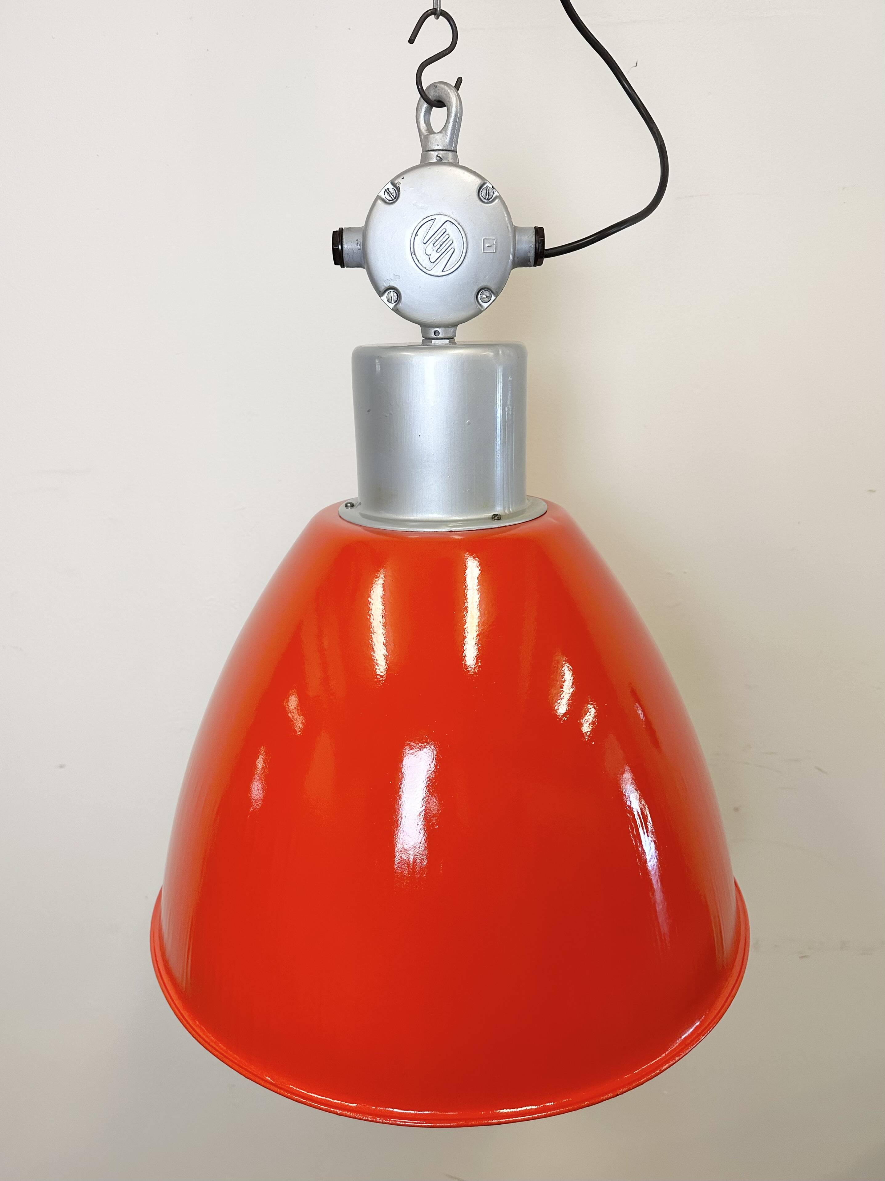 Large Red Painted Industrial Factory Lamp from Elektrosvit, 1960s