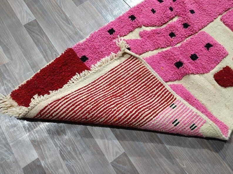 Handmade Berber rug with colourful patterns, size 100 x 200 cm.