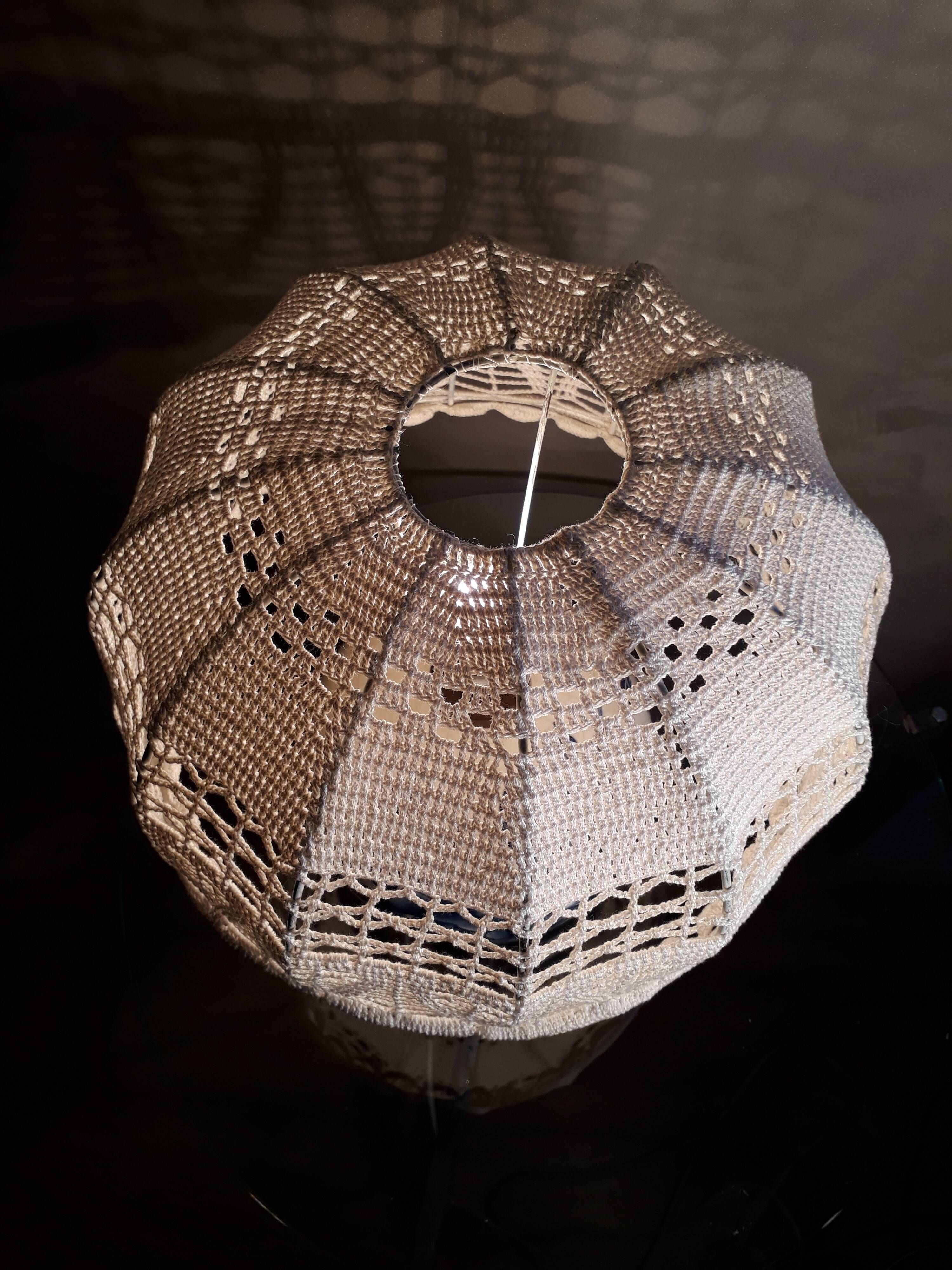 Hand-painted porcelain lamp varnish and crack, crochet-made lampshade, h 48x30cm