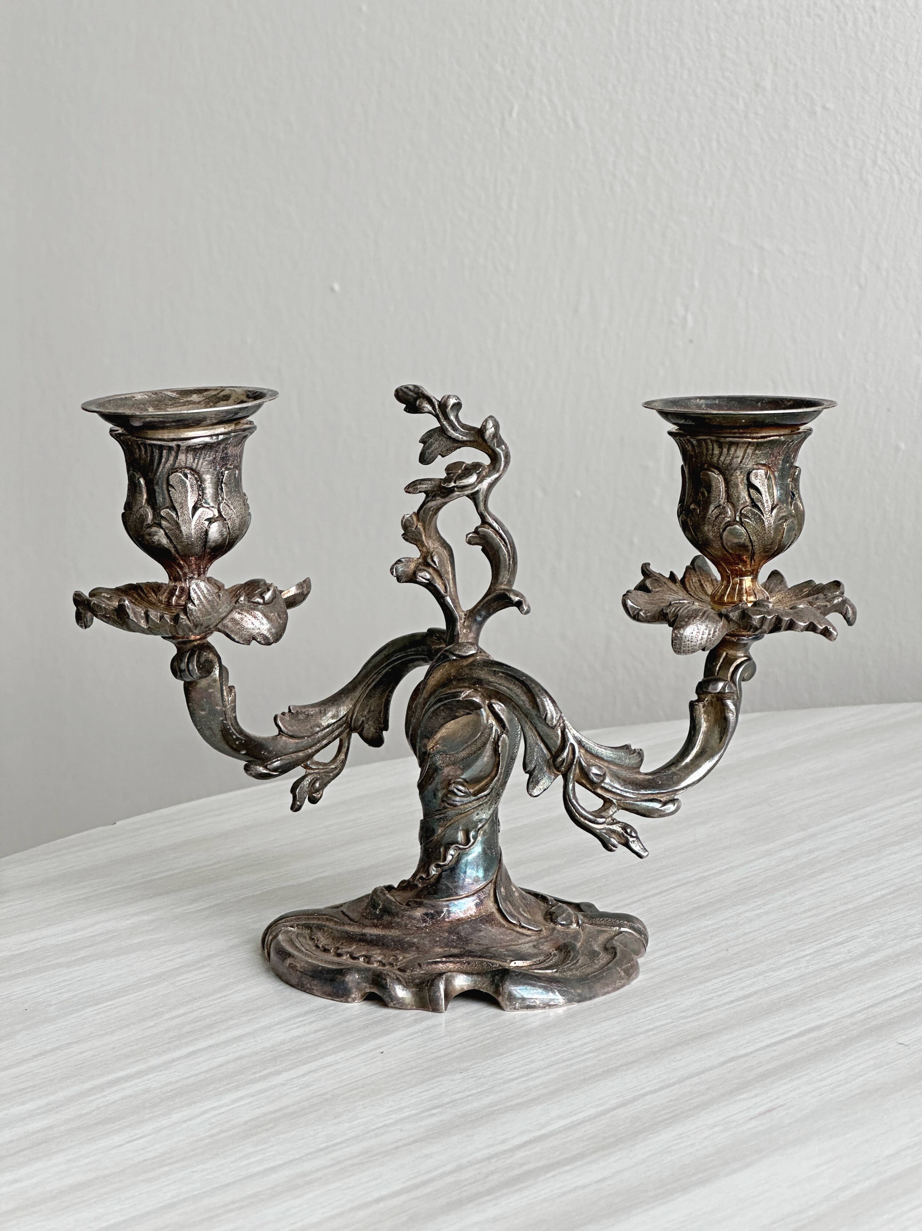 antique candlesticks set of 2 metal patina