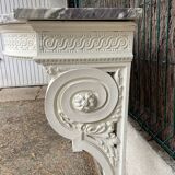 Painted wooden wall console with doe legs and interlacing. Louis XVI. Peach blossom marble