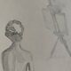 Painting signed monochrome sepia watercolor “female model in the workshop”