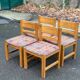 4 Scandinavian Brutalist chairs from Maison Regain, solid wood and floral fabric