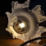 Frosted glass deco stroller, floral art deco walking lamp - beige cord