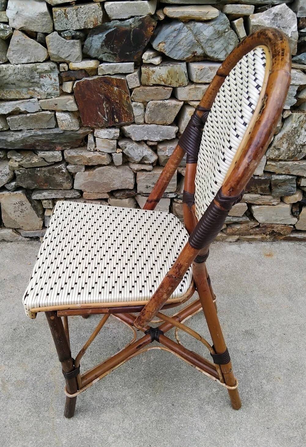 Pair of Vintage Wooden and Woven Plastic Bistro Chairs