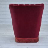 1960s, Danish armchair, original condition, cherry-red furniture velour.