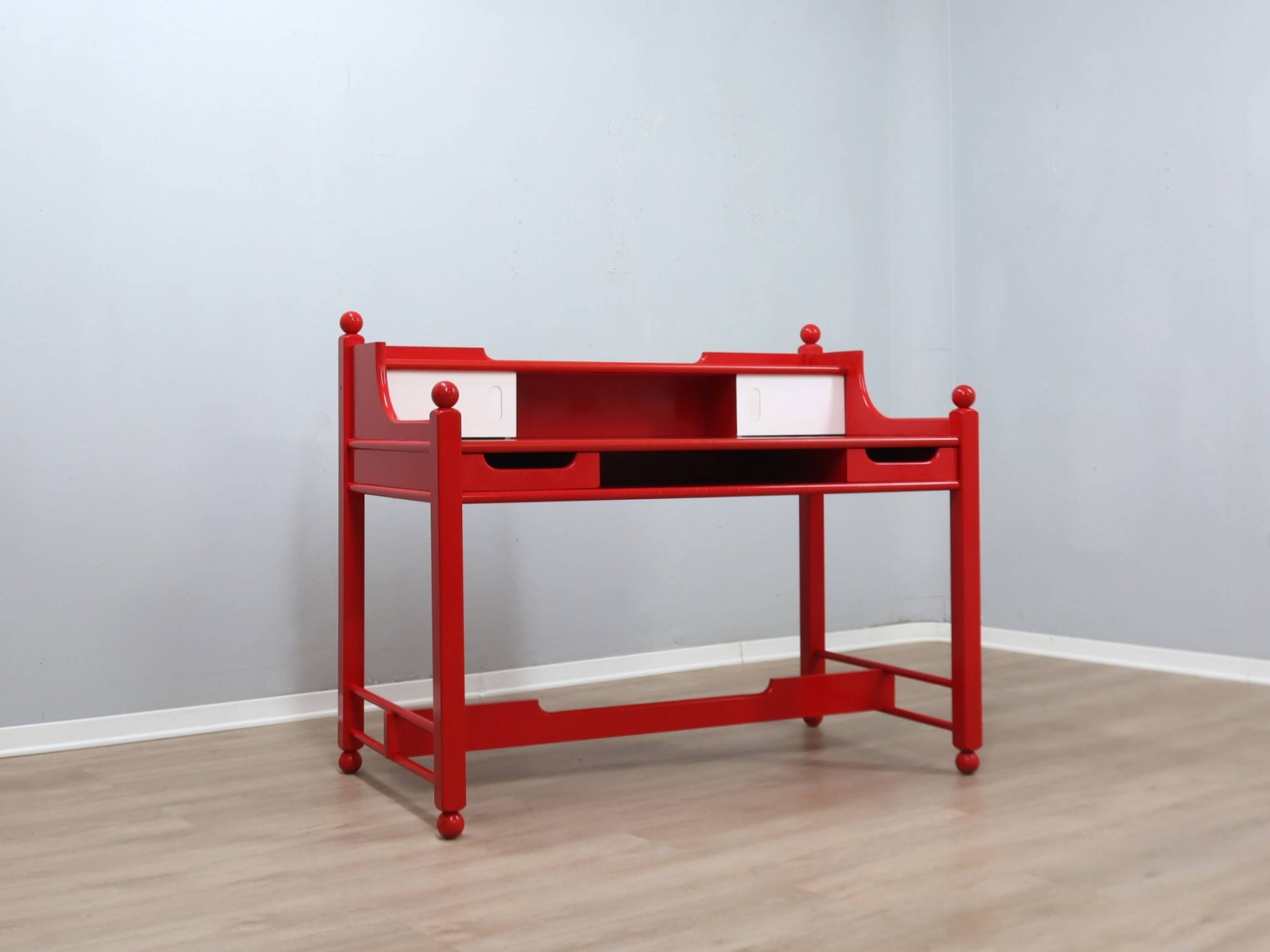 Vintage red lacquered writing desk Italian rustic design 1960s