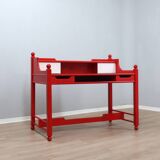 Vintage red lacquered writing desk Italian rustic design 1960s