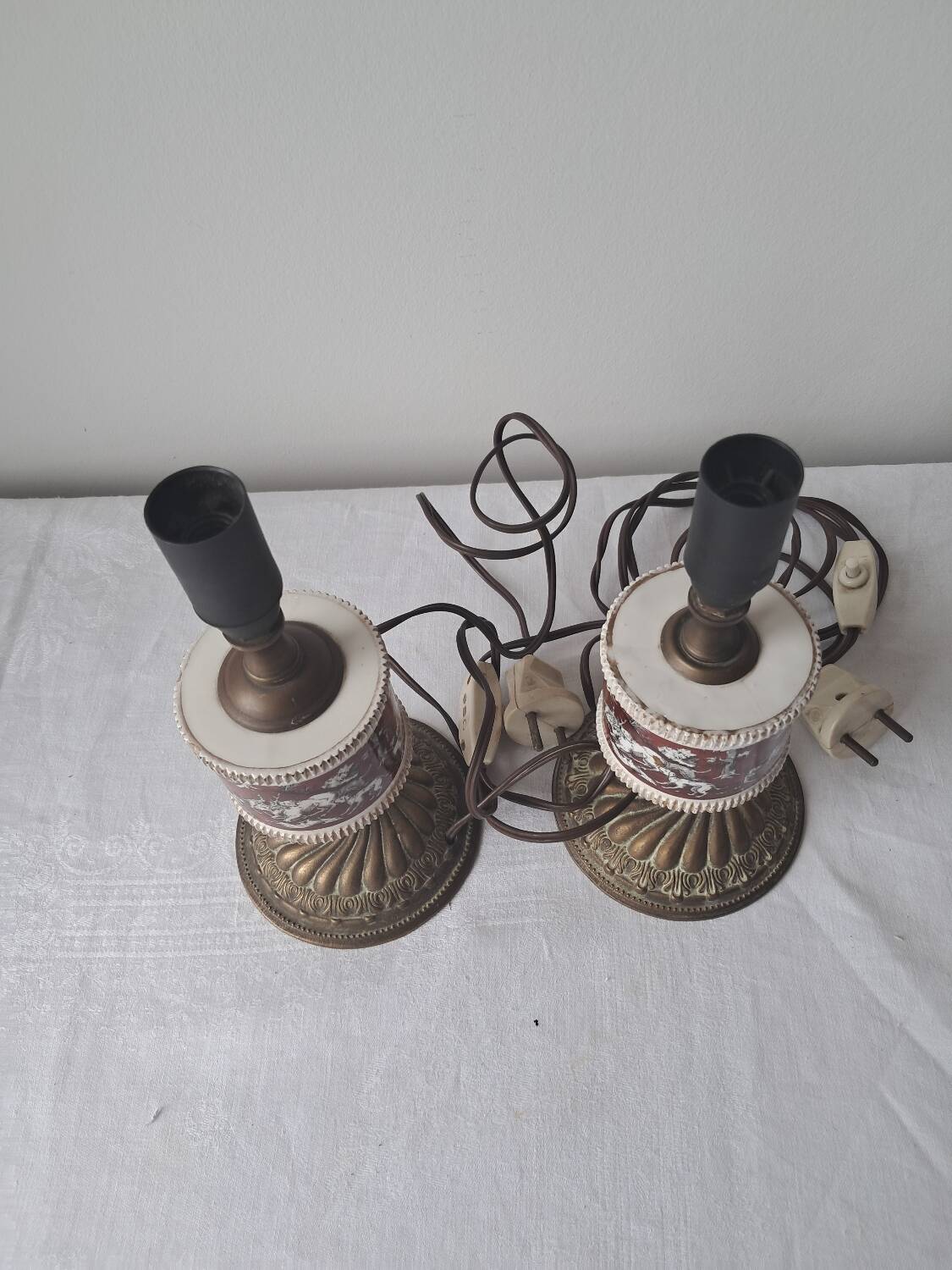 Pair of vintage brass/ceramic lamps